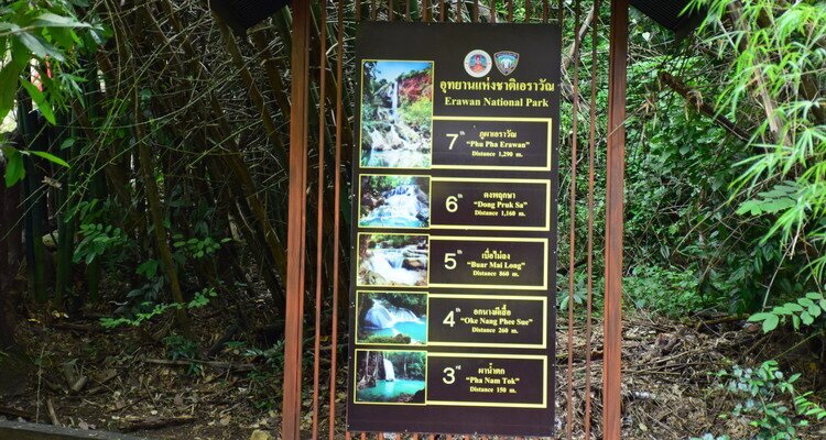 Walking distance between different tiers of Erawan Waterfall