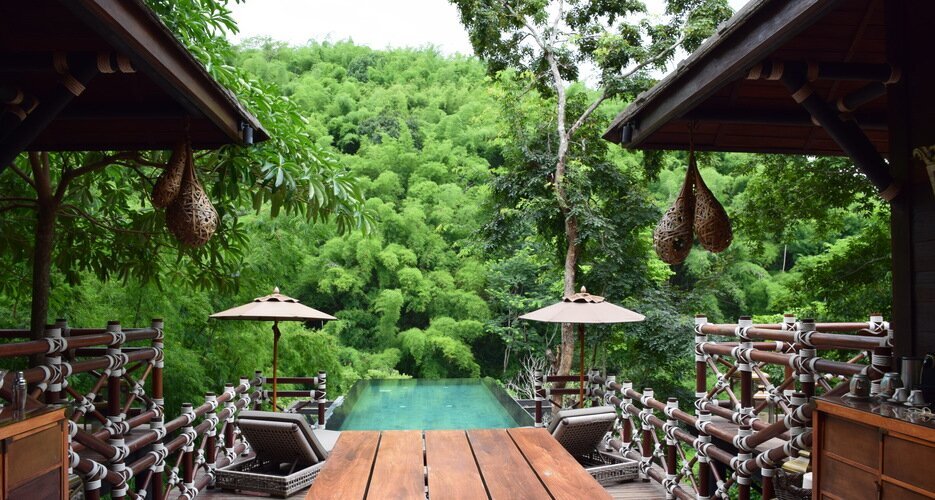 Infinity pool overlooking the jungle at Four Seasons Tented Camp, Chiang Rai