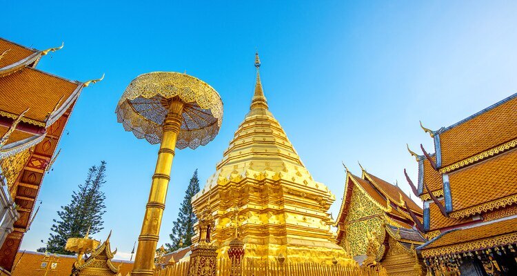 Wat Phra That Doi Suthep Temple under blue sky, Chiang Mai