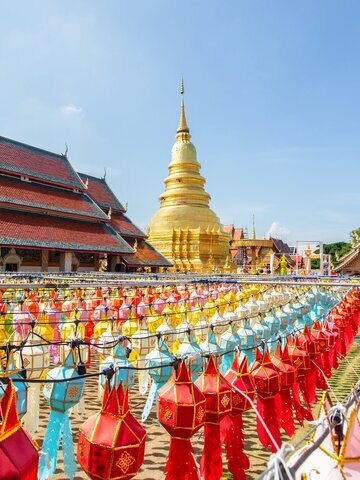 temple with lanterns