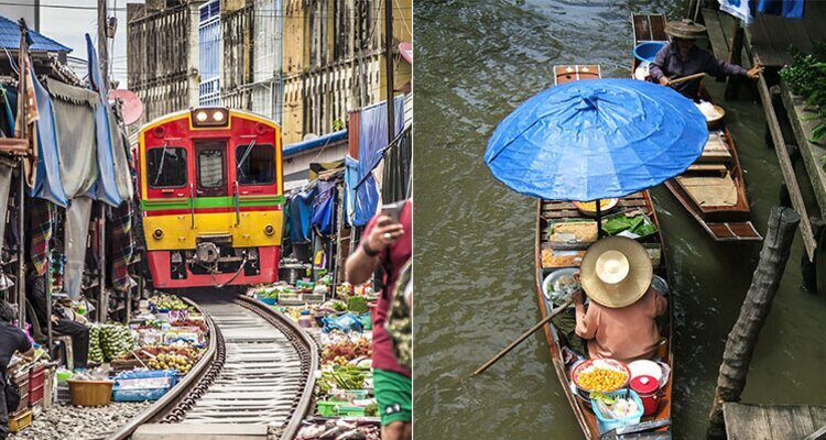 Maeklong Railway Market+Damnoen Saduak Floating Market
