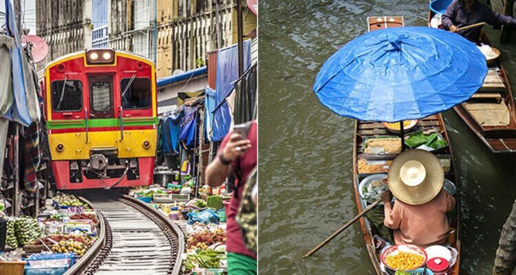 Maeklong Railway Market+Damnoen Saduak Floating Market