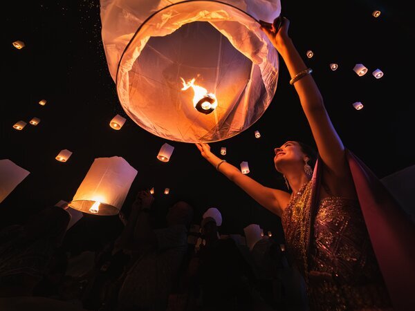 Releasing a sky lantern in Chiang Mai