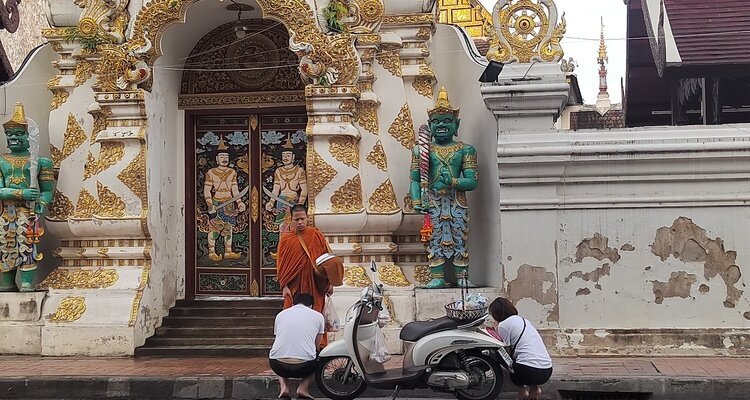 Alms Giving at Wat Chedi Luang，Chiang Mai