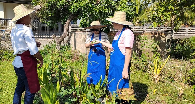 We were picking fresh fruit and vegetables at a local farm in Chiang Mai.