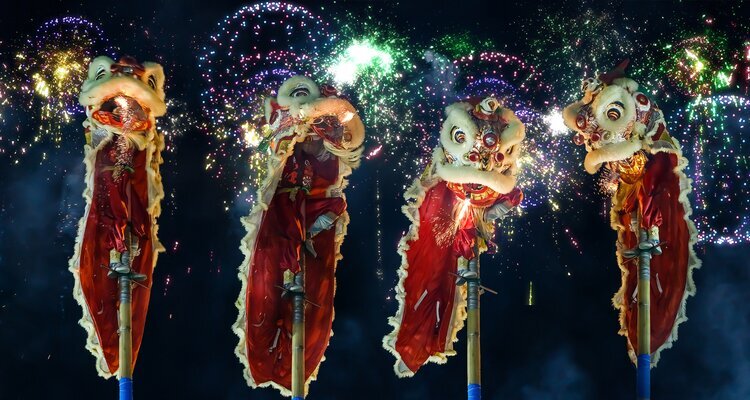 Lion Dance during Lunar New Year, Thailand