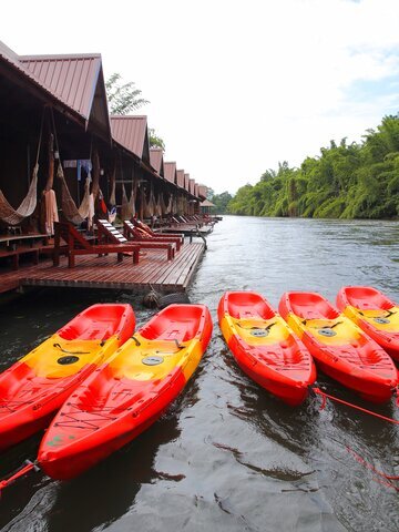Spend a night in a Thai floating villa over the River Kwai.