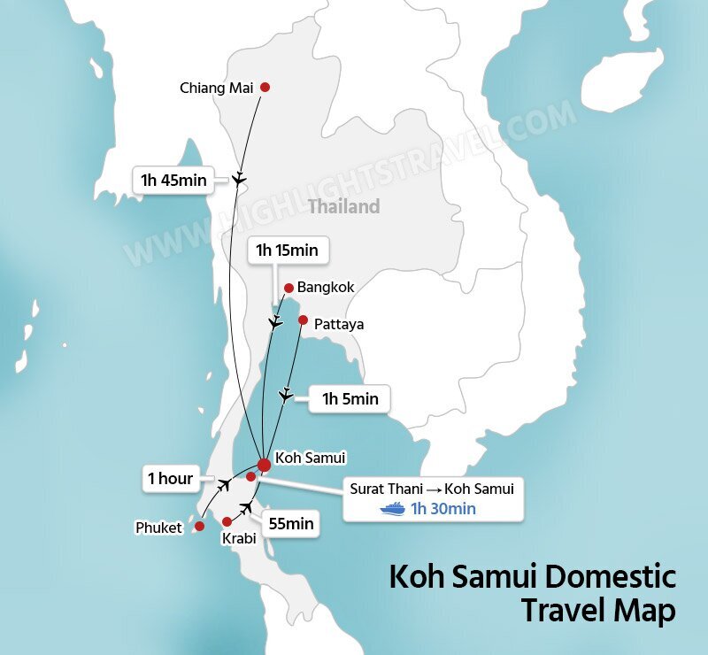 Domestic Travel Map to Koh Samui