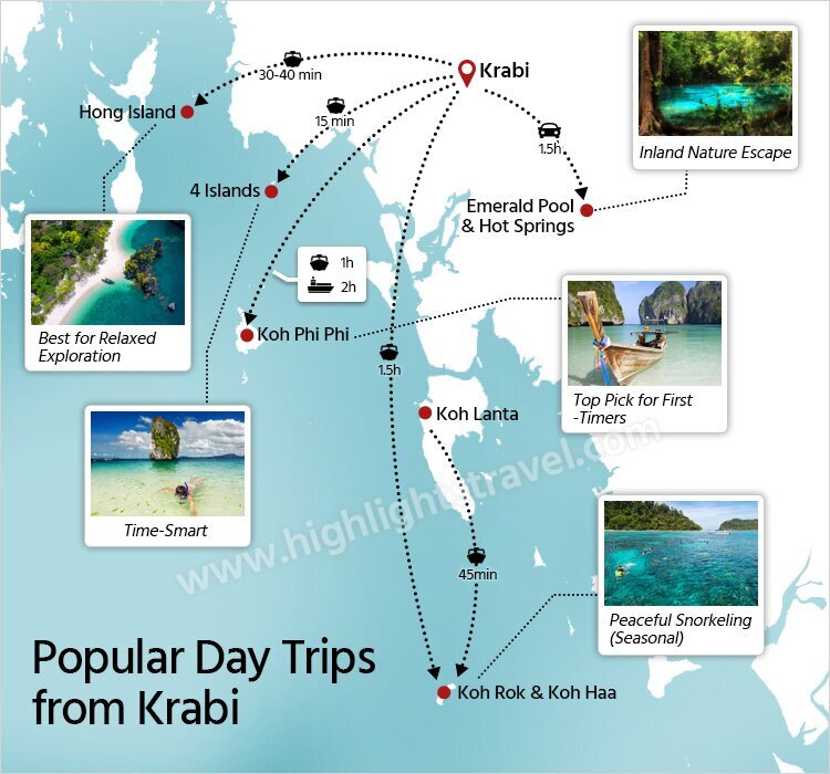 Map about Popular Day Trips from Krabi