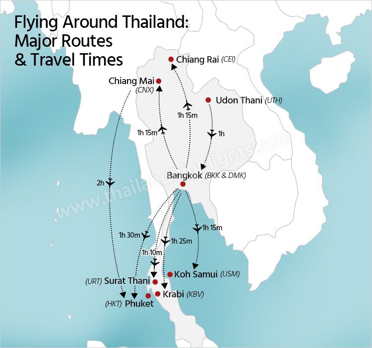 map of flying around Thailand 