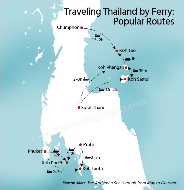 Thailand ferry routes map