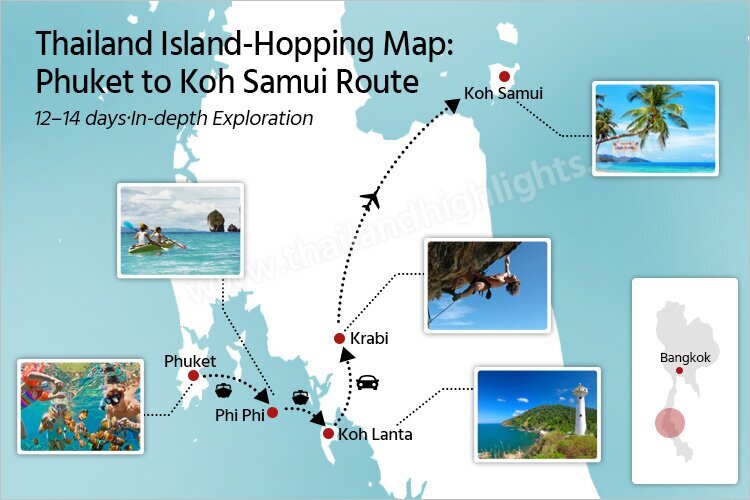 Thailand Island-Hopping Map: Phuket to Samui