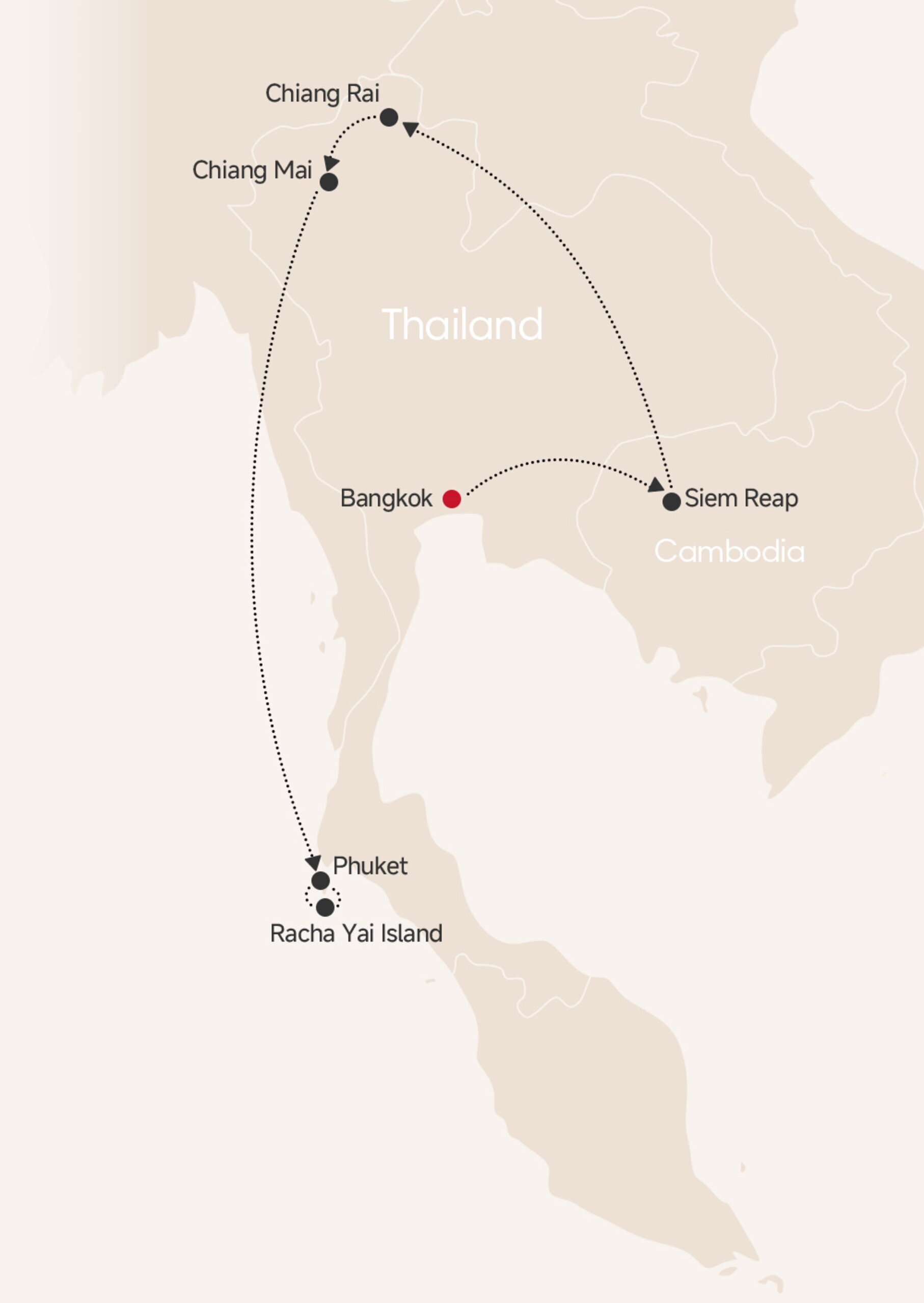 14-Day Thailand and Cambodia Tour map