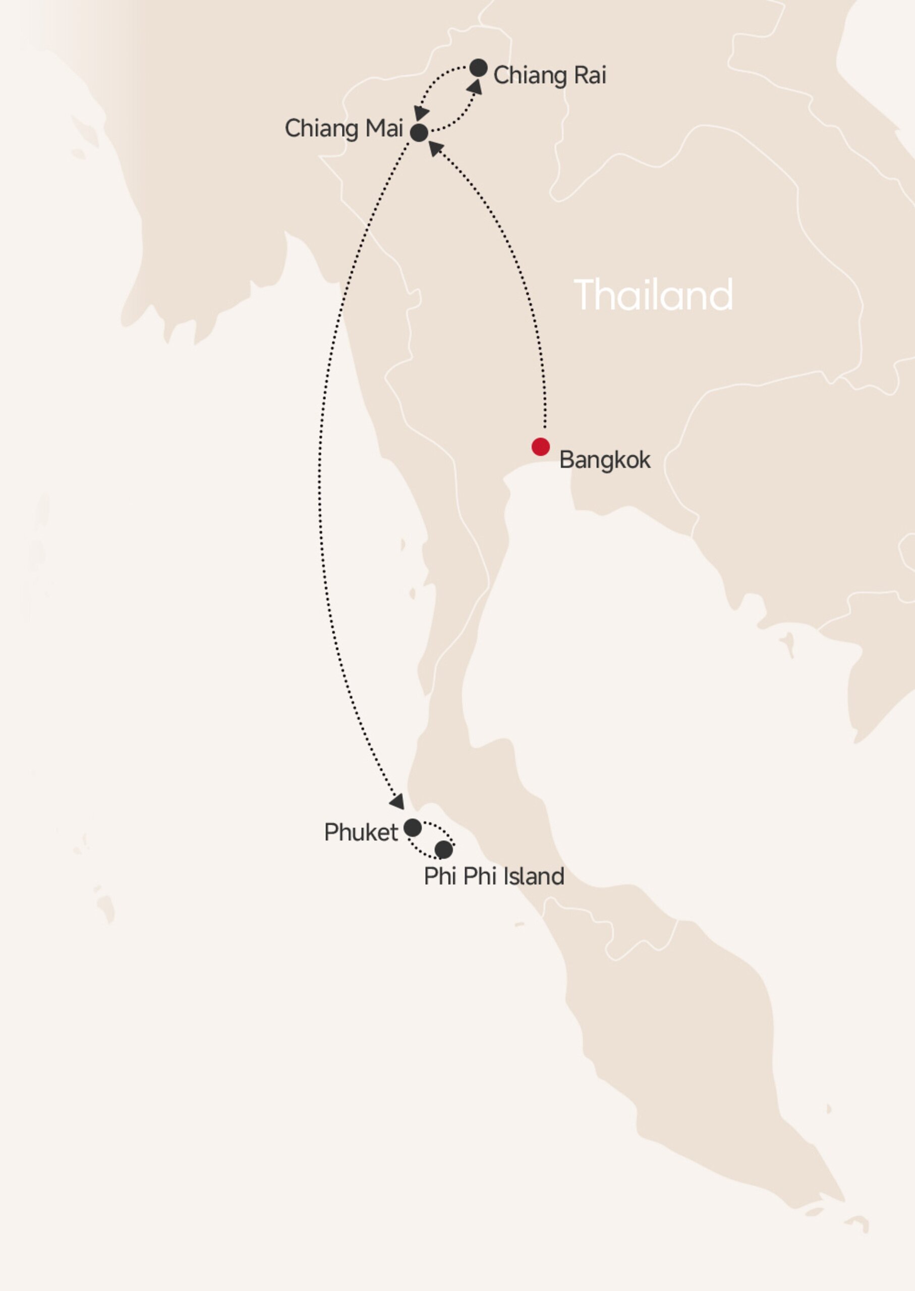 12-Day Idyllic Thailand Honeymoon Tour Map