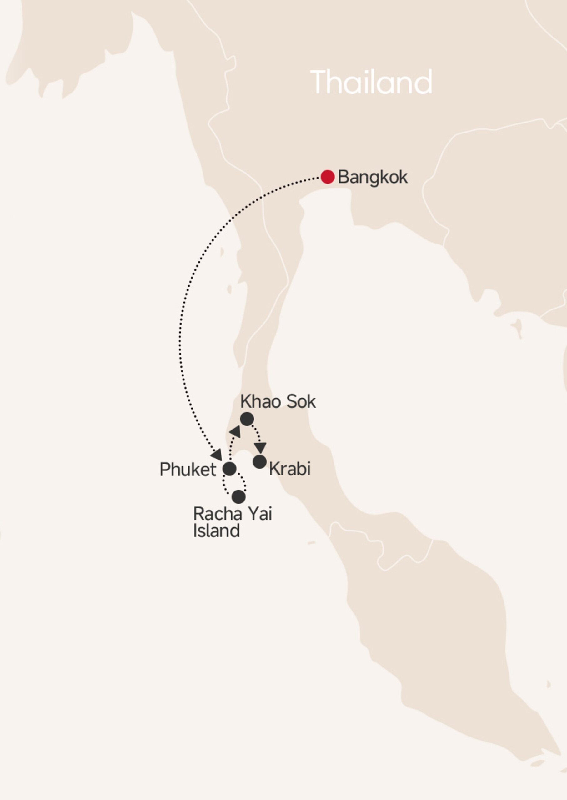 10-Day Thailand Rainforest and Island Escape Map