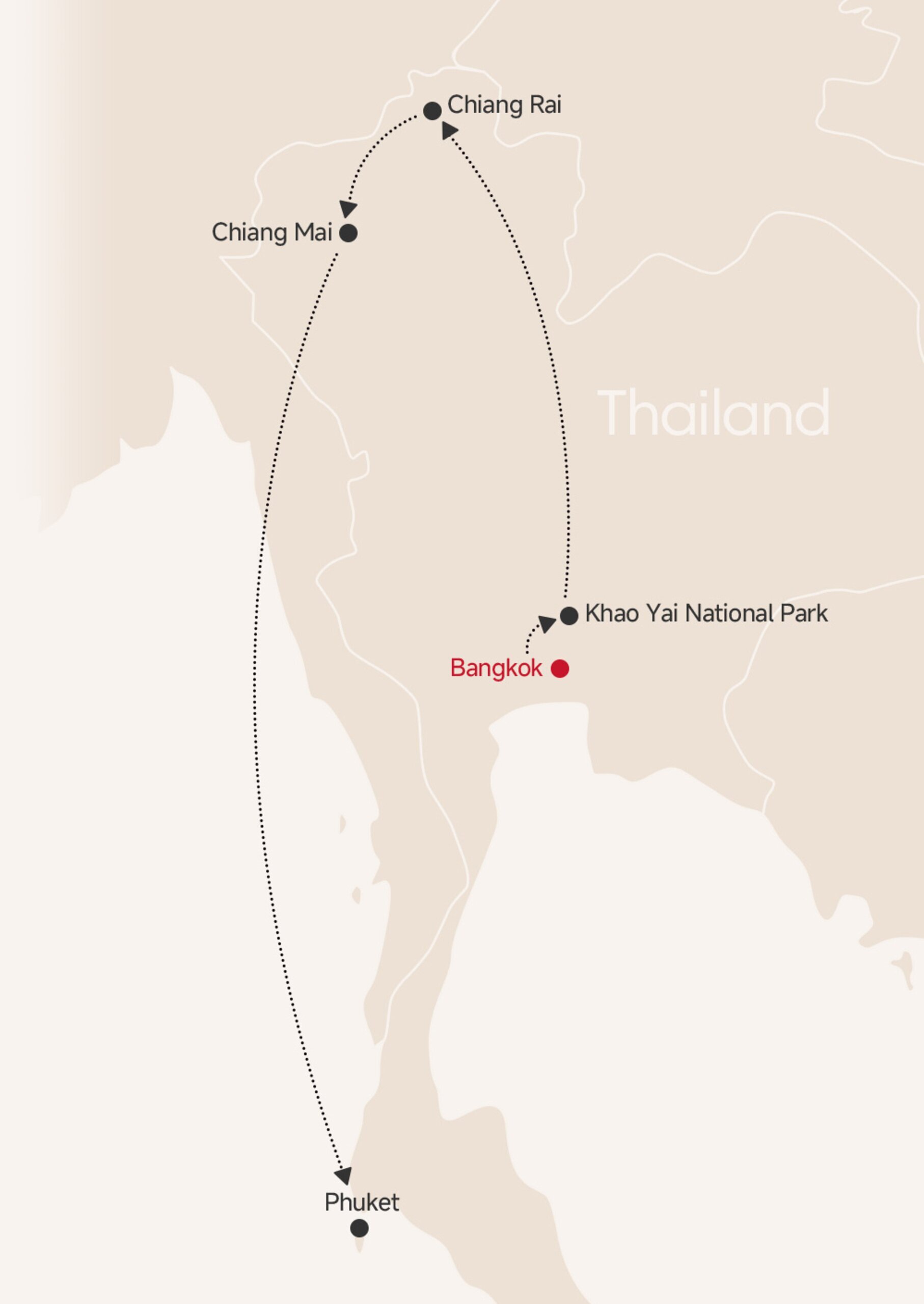 14-Day Thailand Adventure Tour map