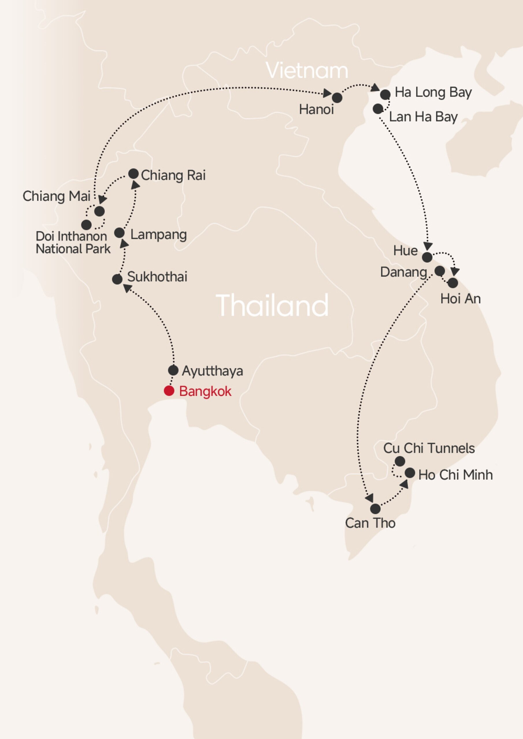 21-Day Thailand and Vietnam Adventure Tour map