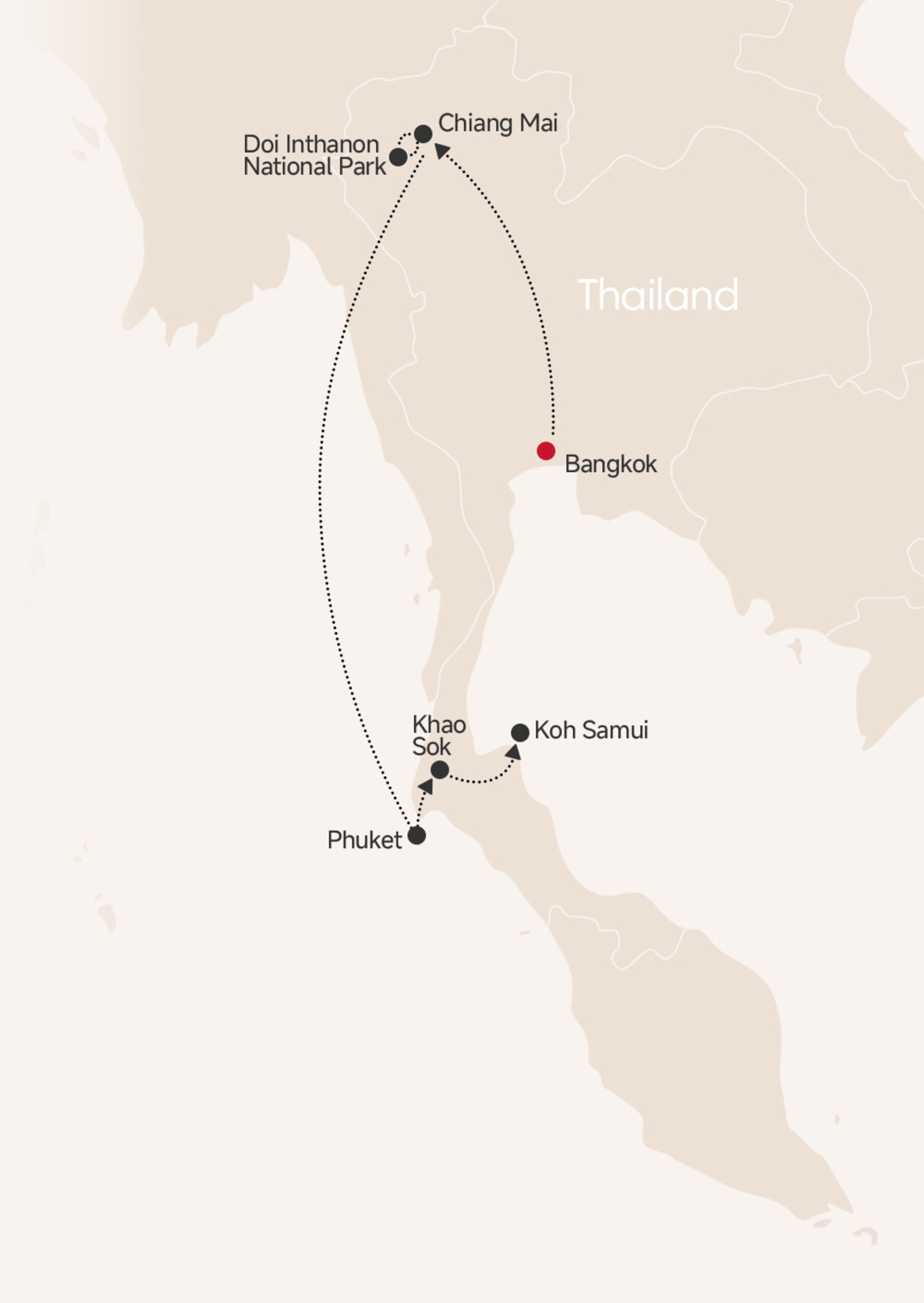 2-Week Thailand Getaway Tour map