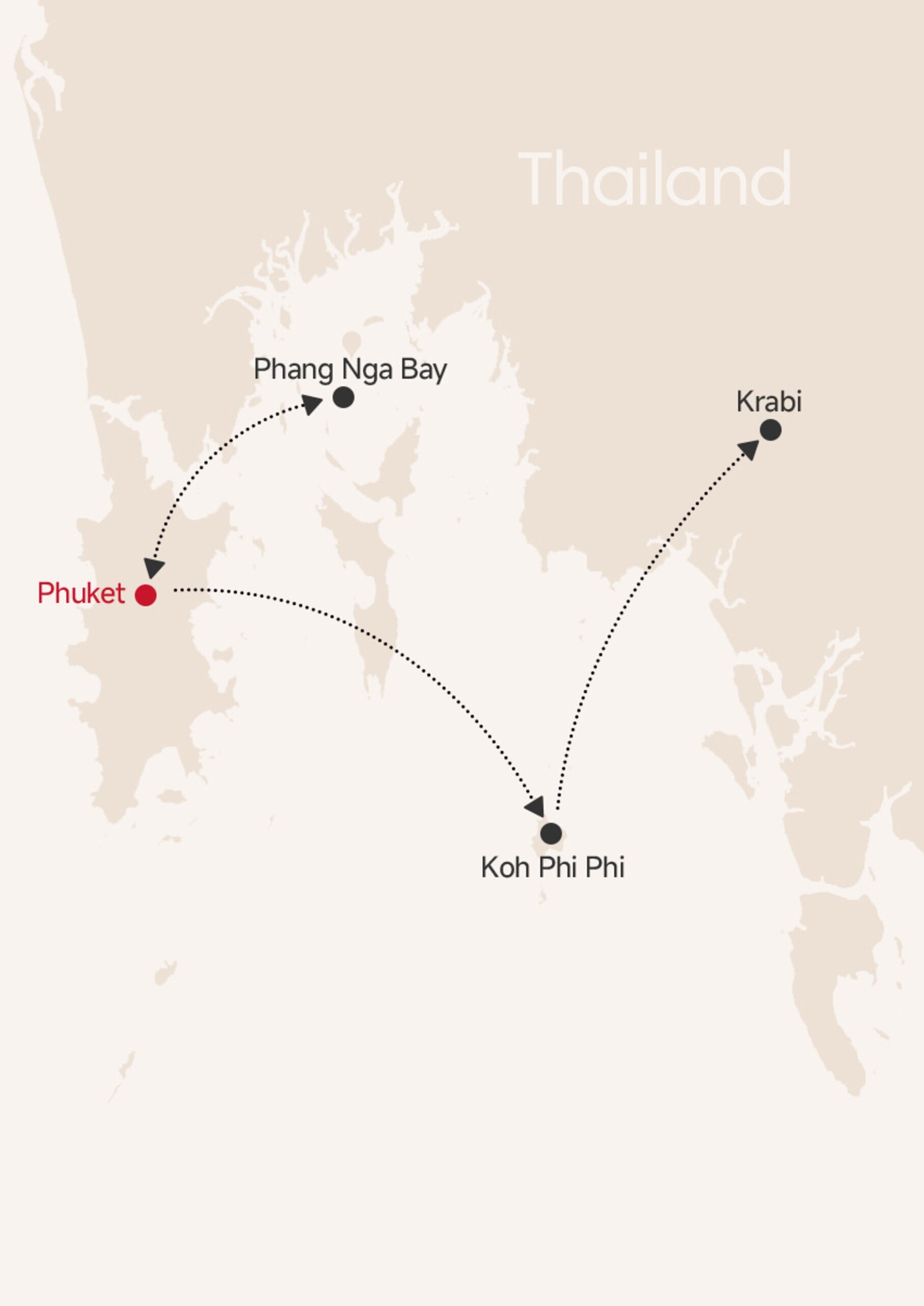 10-Day Thailand West Coast Island-Hopping Tour Map