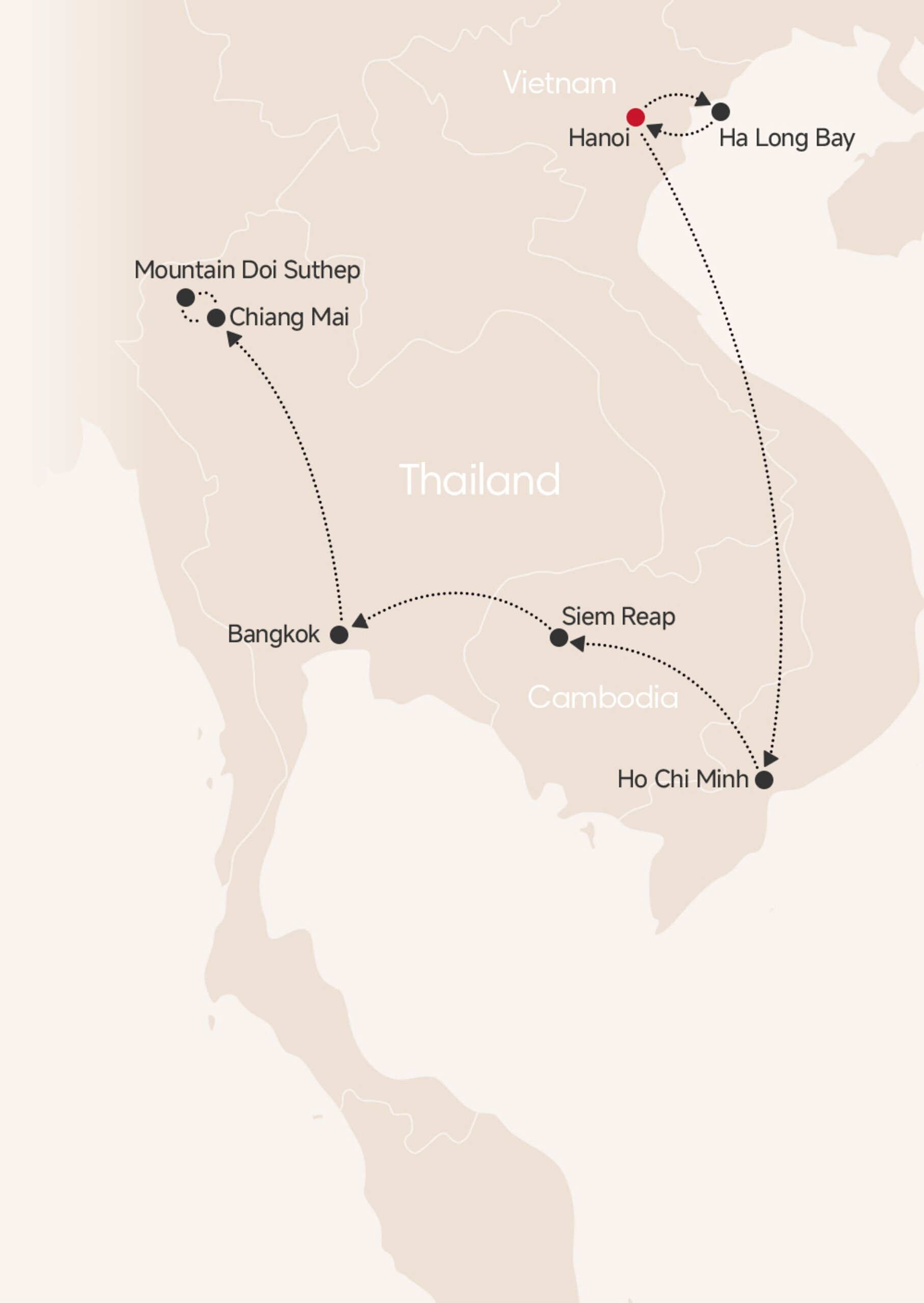 Best of Thailand, Cambodia, and Vietnam Tour Map